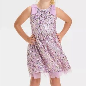 Cat & Jack Girls' Sleeveless Sequin Tulle Dress - Lavender XL